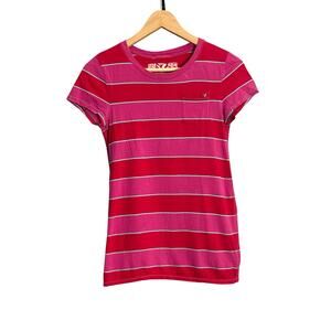Y2K American Eagle Pink Red Striped T-Shirt Size Small‎